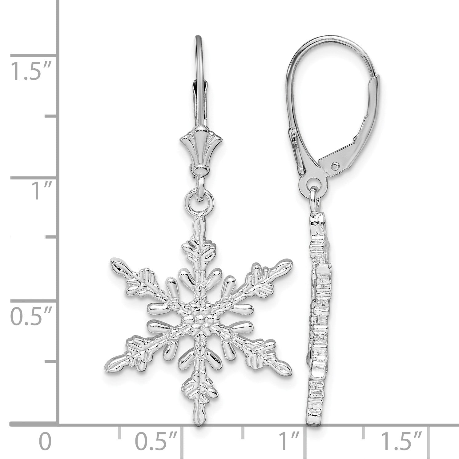 De-Ani Sterling Silver Rhodium-Plated Polished Snowflake Leverback Earrings