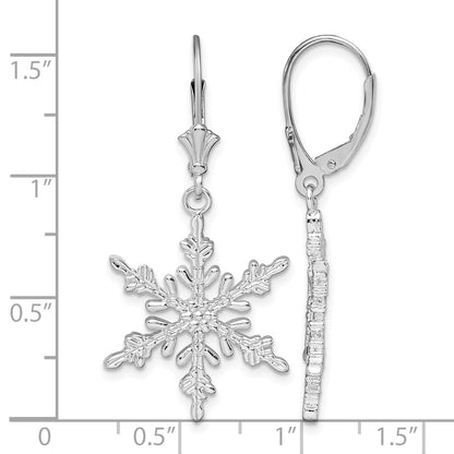 De-Ani Sterling Silver Rhodium-Plated Polished Snowflake Leverback Earrings