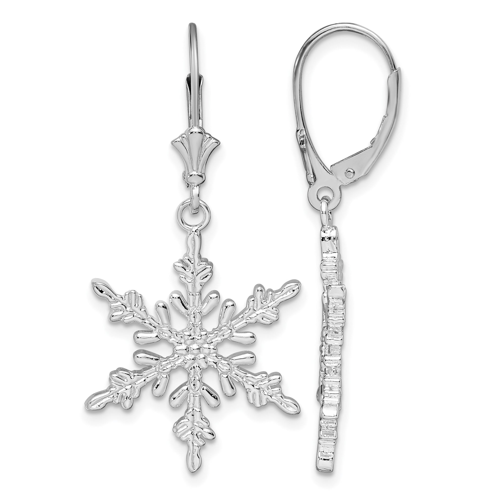 De-Ani Sterling Silver Rhodium-Plated Polished Snowflake Leverback Earrings