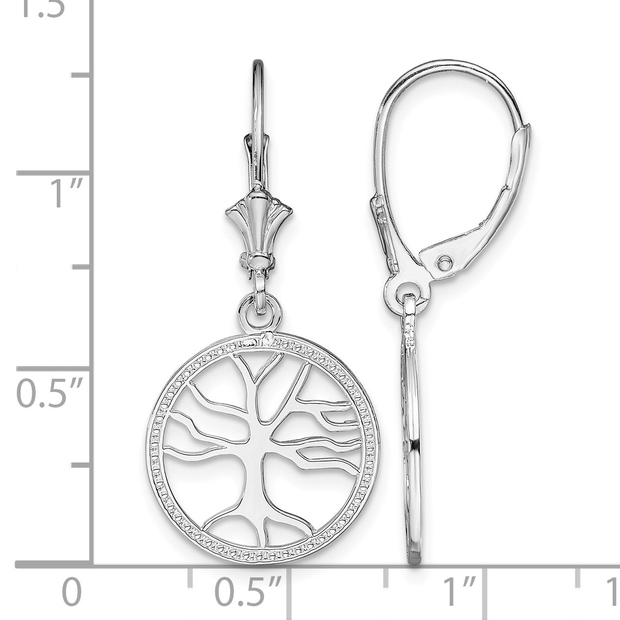 De-Ani Sterling Silver Rhodium-plated Polished Tree of Life in Circle Leverback Earrings