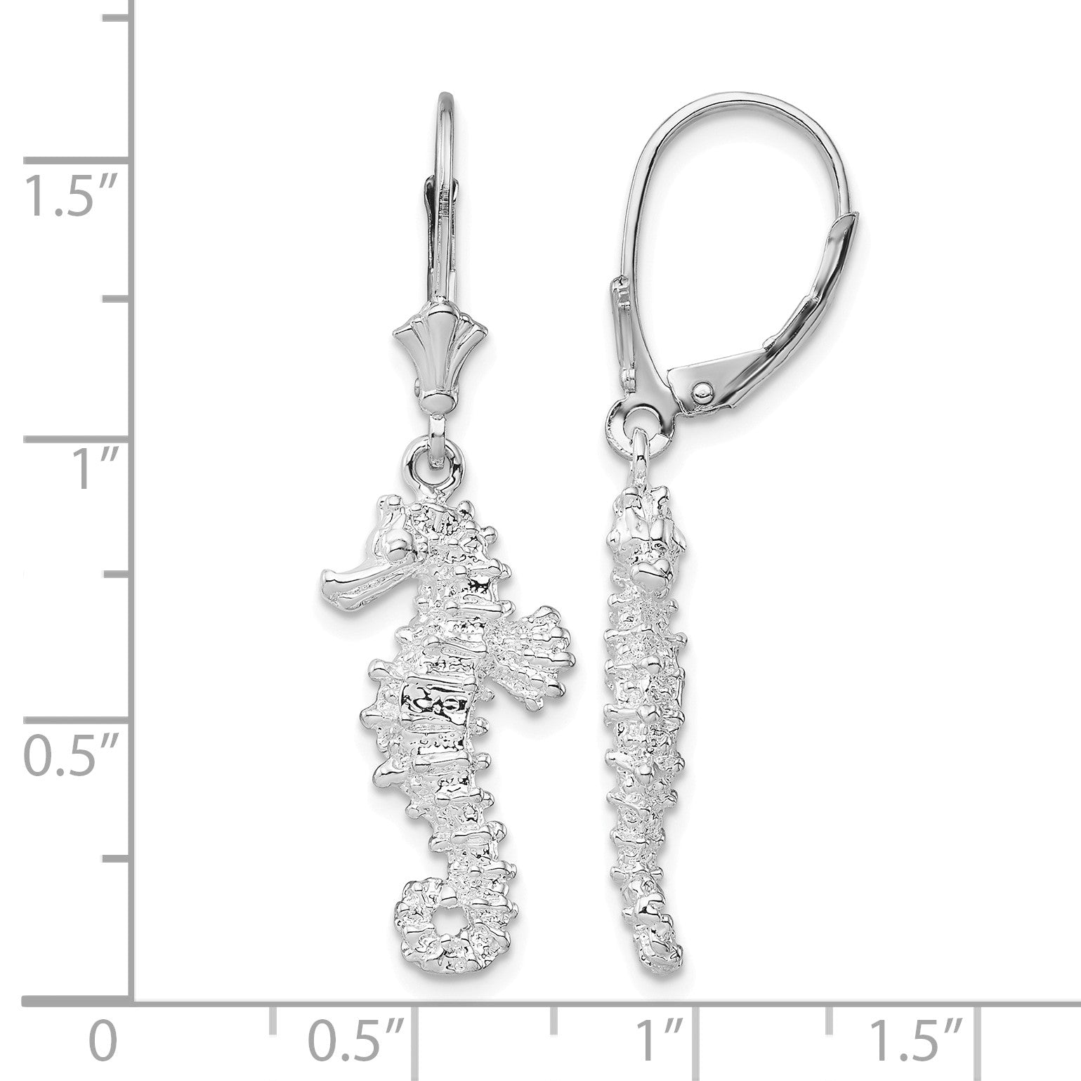 De-Ani Sterling Silver Rhodium-Plated Polished 3D Seahorse Leverback Earrings
