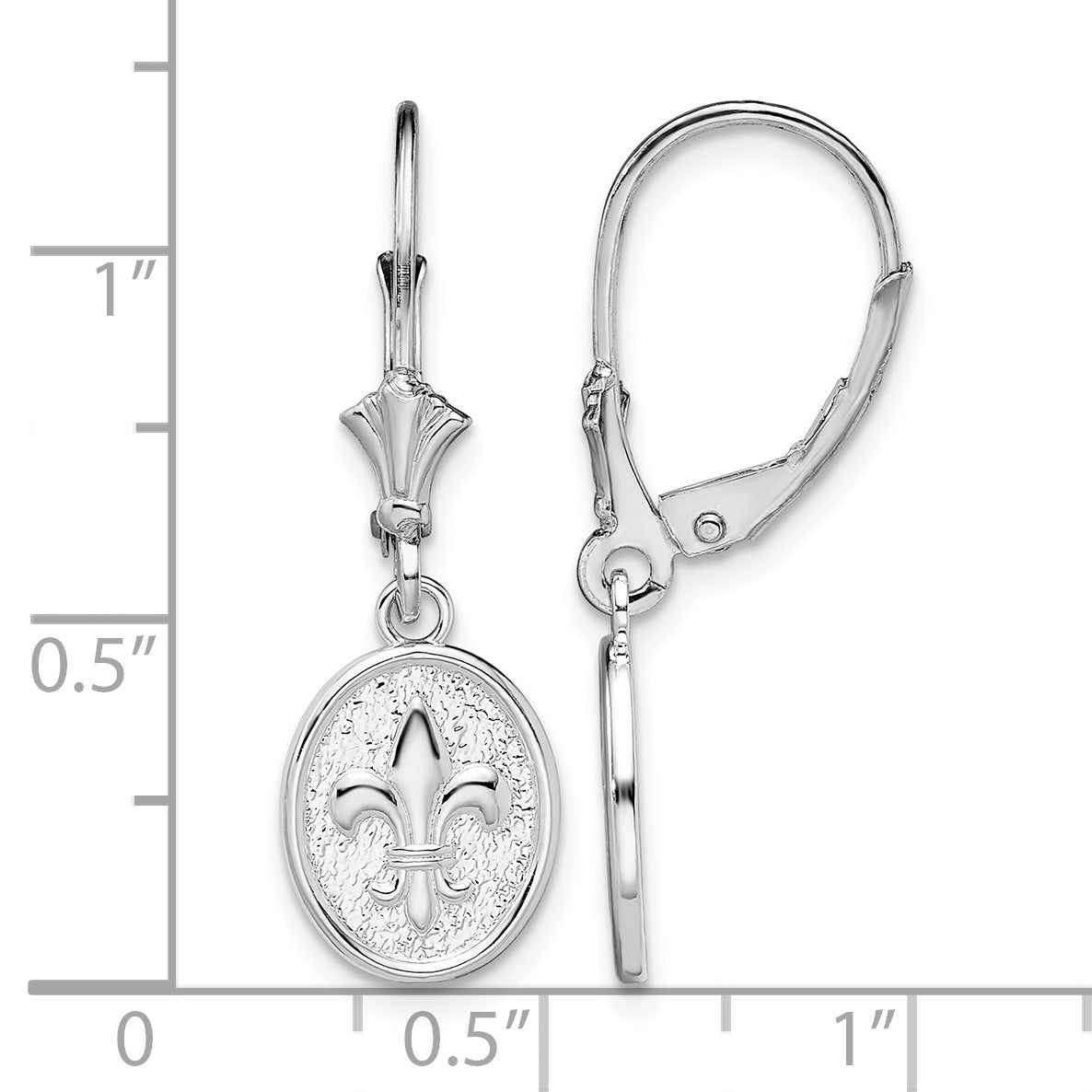 De-Ani Sterling Silver Rhodium-Plated Textured Fleur de Lis Leverback Dangle Earrings