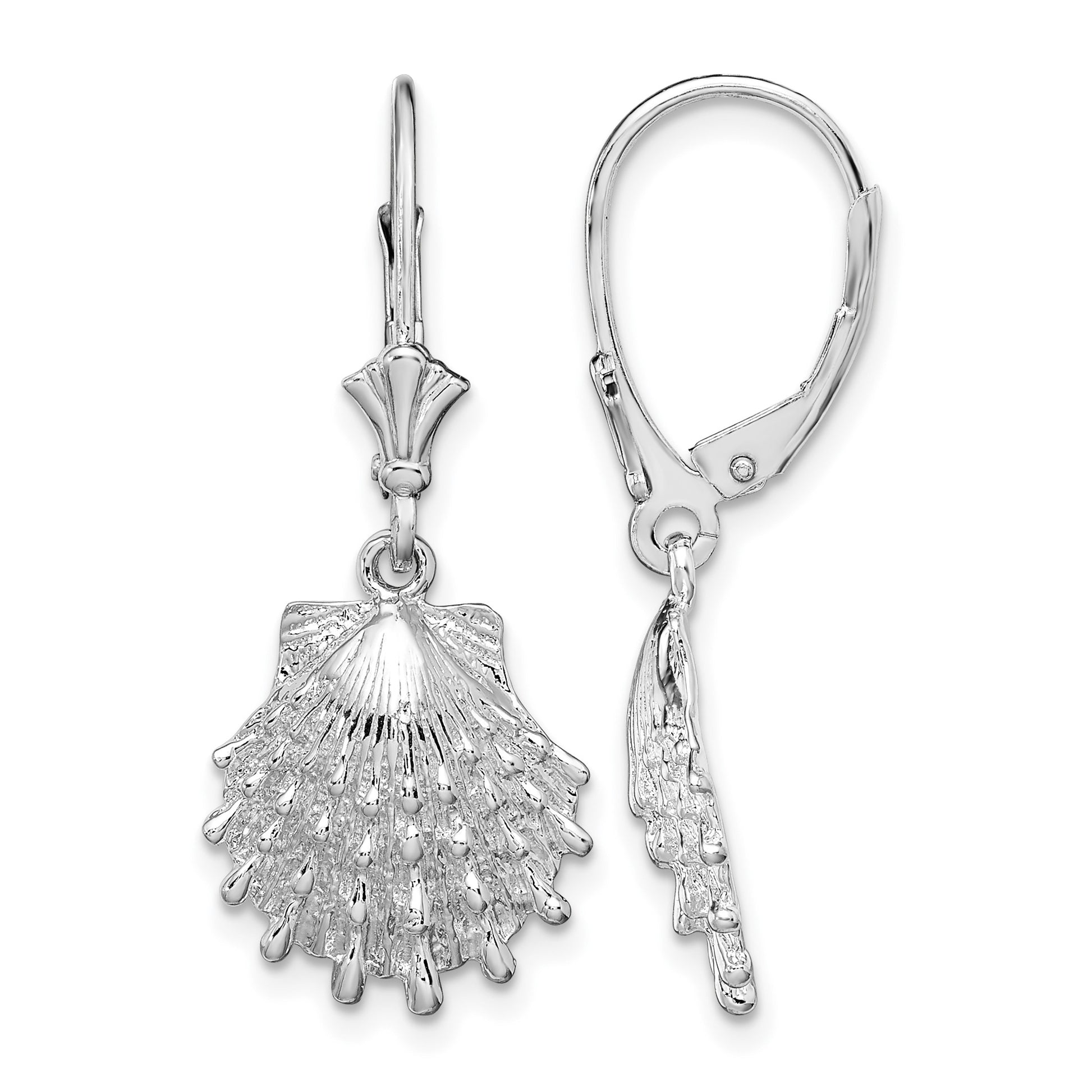 De-Ani Sterling Silver Rhodium-plated Polished Lions Paw Shell Leverback Earrings