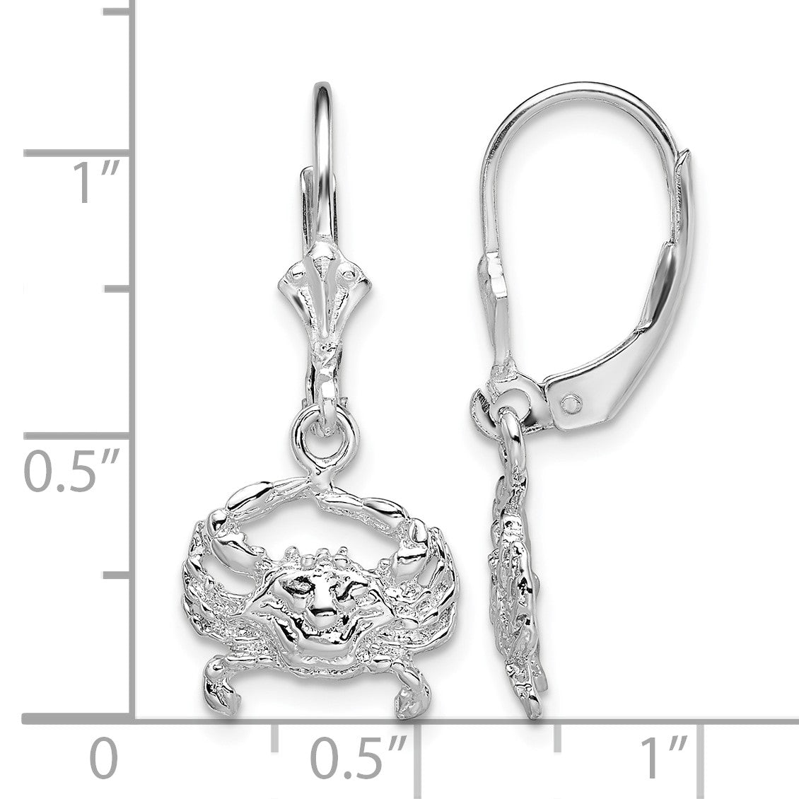 De-Ani Sterling Silver Rhodium-Plated Polished Blue Crab Leverback Earrings
