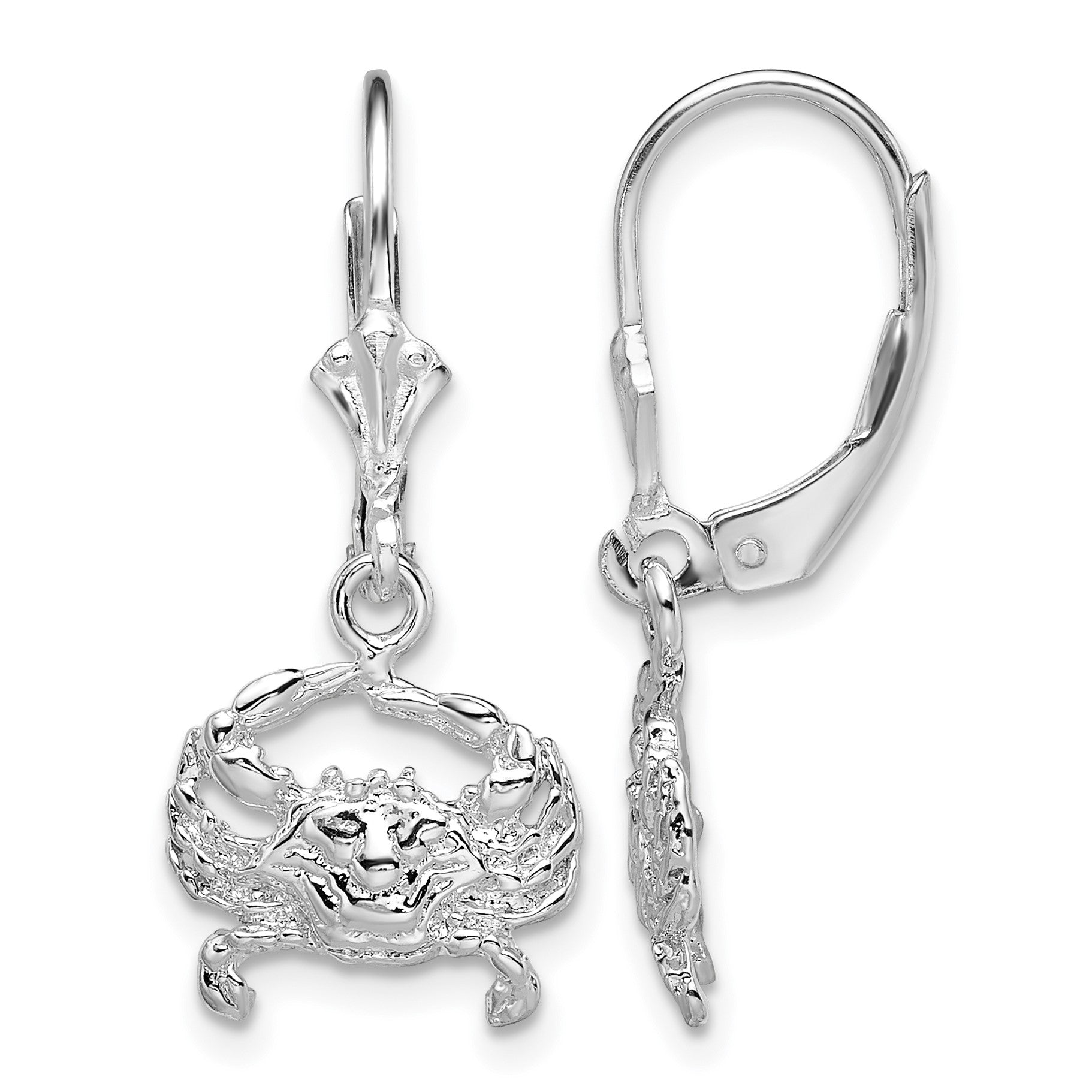 De-Ani Sterling Silver Rhodium-Plated Polished Blue Crab Leverback Earrings