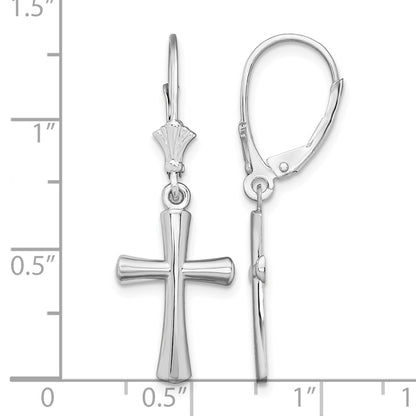De-Ani Sterling Silver Rhodium-Plated Polished Beveled Latin Cross Leverback Earrings