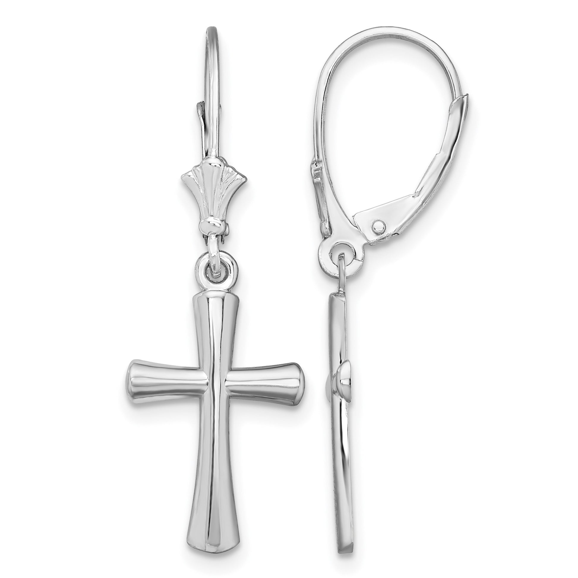 De-Ani Sterling Silver Rhodium-Plated Polished Beveled Latin Cross Leverback Earrings