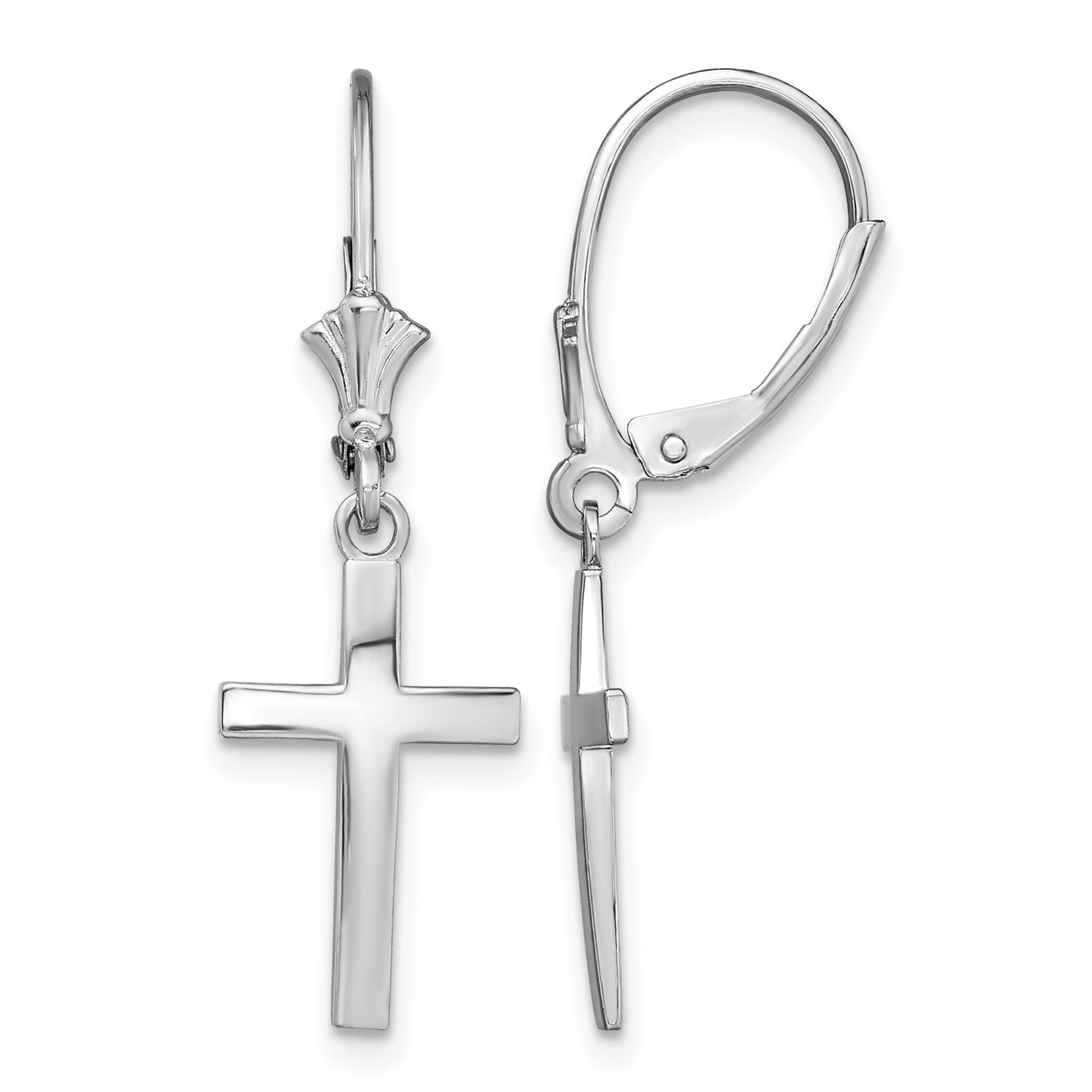 De-Ani Sterling Silver Rhodium-Plated Polished Latin Cross Leverback Earrings
