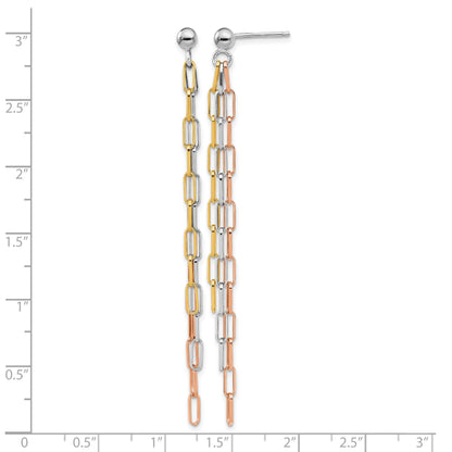 Sterling Silver RH-plate Rose & Yellow-tone Paperclip Link 3-strand Earring