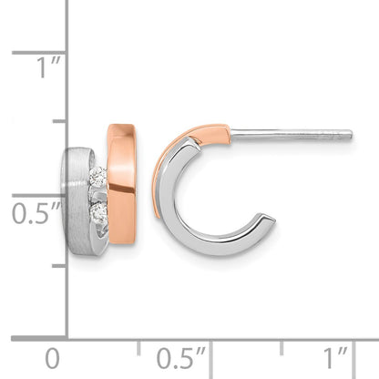 Sterling Silver Rhodium-plated Rose Gold-plated Diamond Hoop Post Earrings
