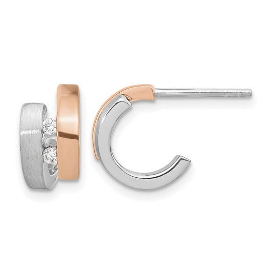 Sterling Silver Rhodium-plated Rose Gold-plated Diamond Hoop Post Earrings