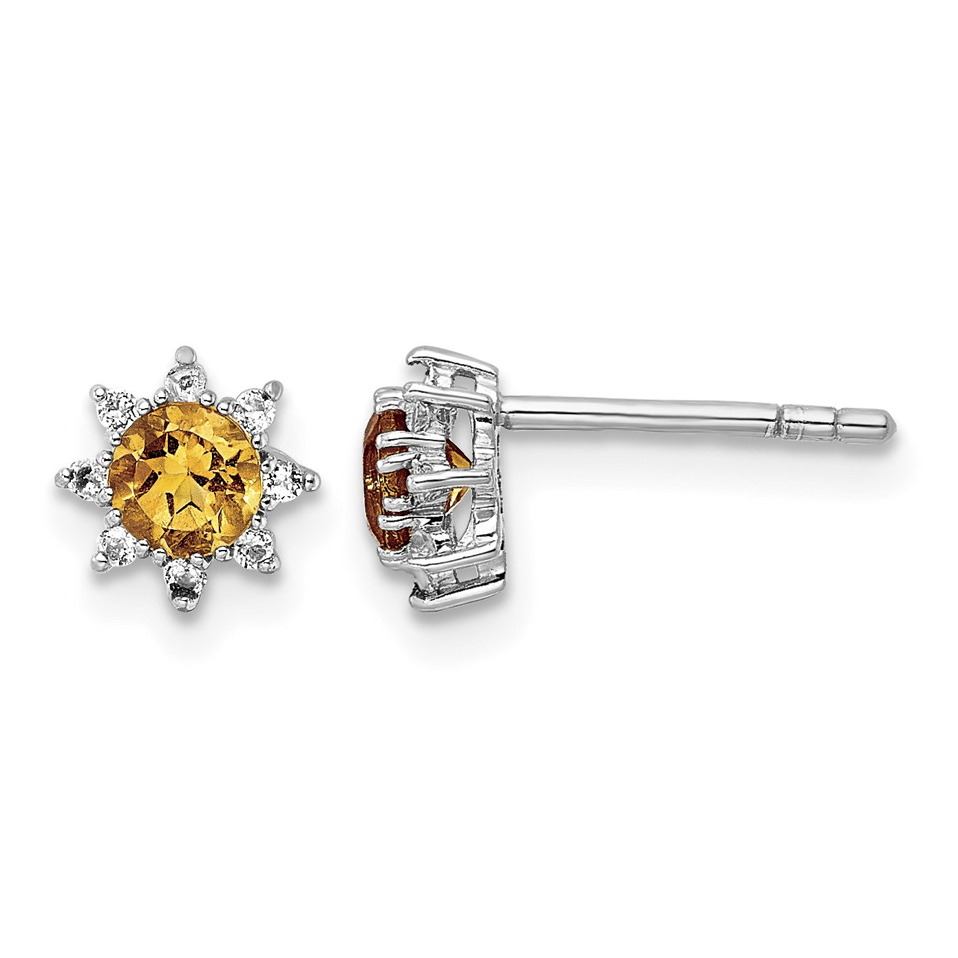 Sterling Silver RH .5CI Citrine & .1WT White Topaz Post Earrings