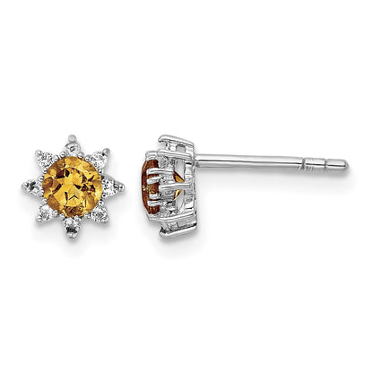Sterling Silver RH .5CI Citrine & .1WT White Topaz Post Earrings