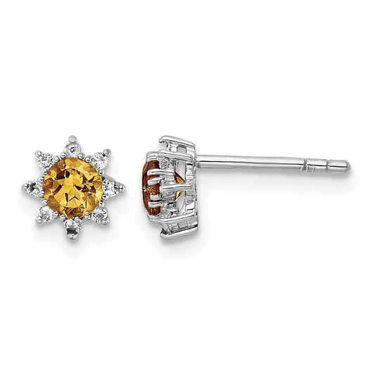 Sterling Silver RH .5CI Citrine & .1WT White Topaz Post Earrings