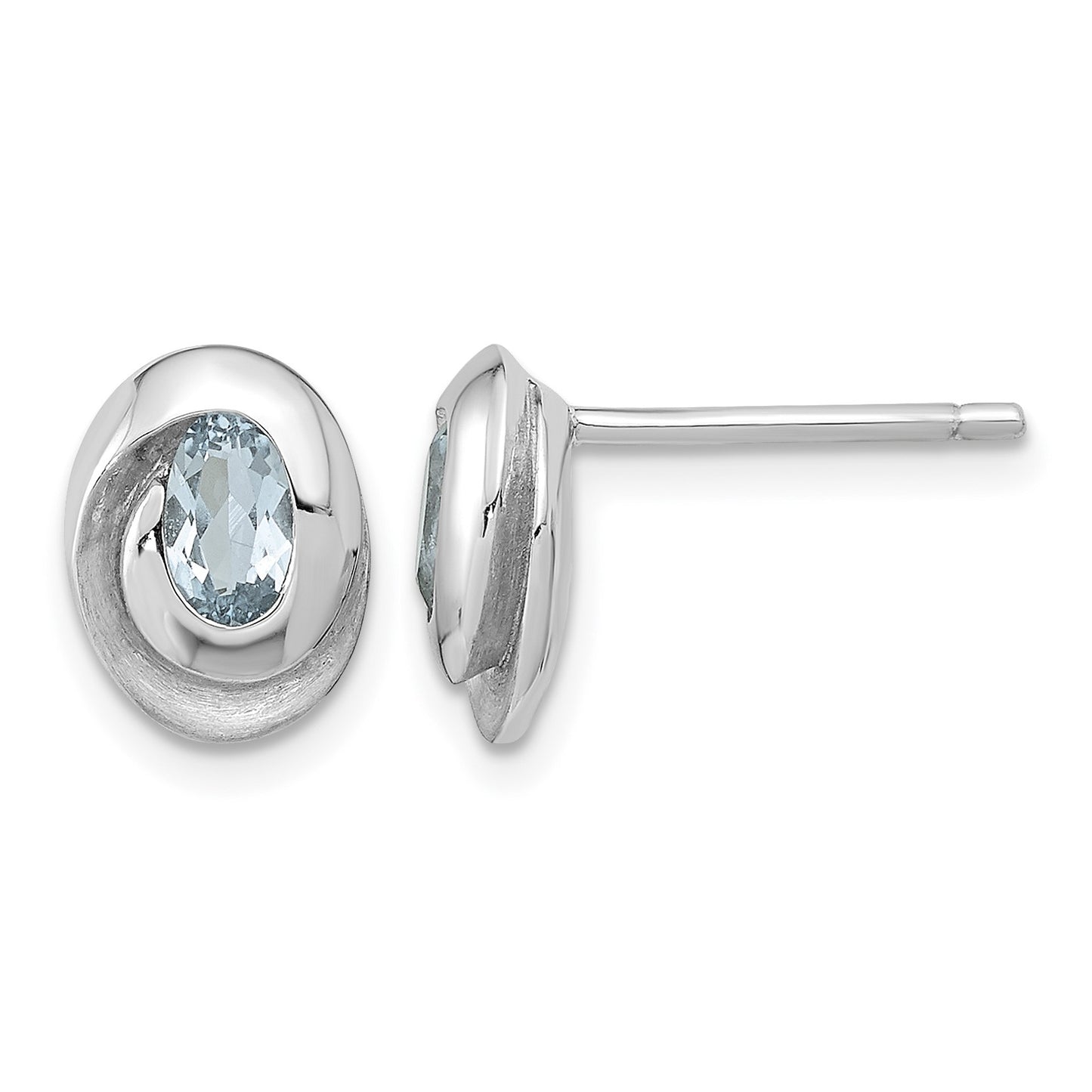 Sterling Silver Rh-plated Sky Blue Topaz Oval Post Earrings