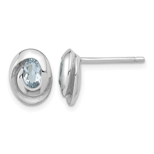 Sterling Silver Rh-plated Sky Blue Topaz Oval Post Earrings