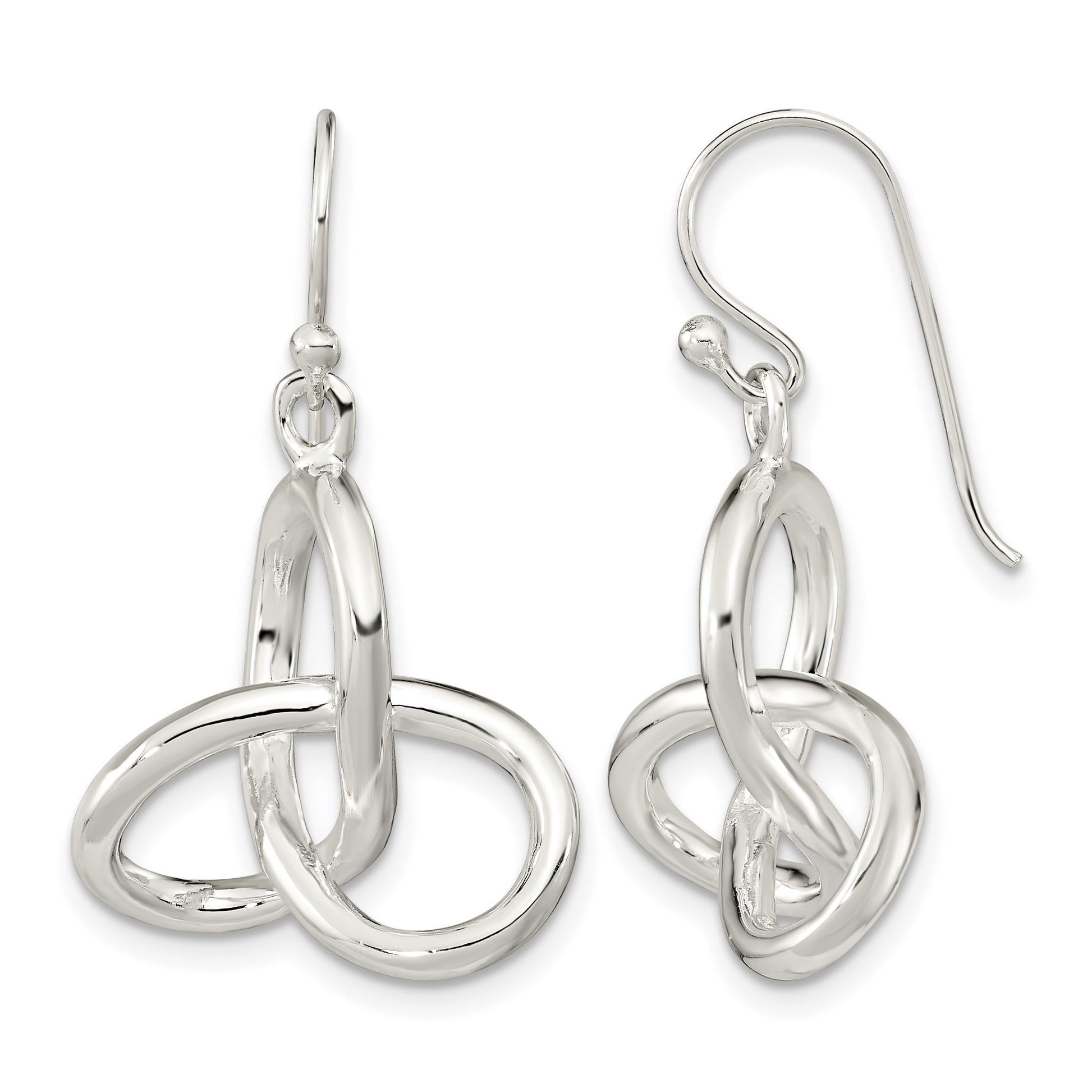 Sterling Silver Polished Knot Dangle Shephard Hook Earrings