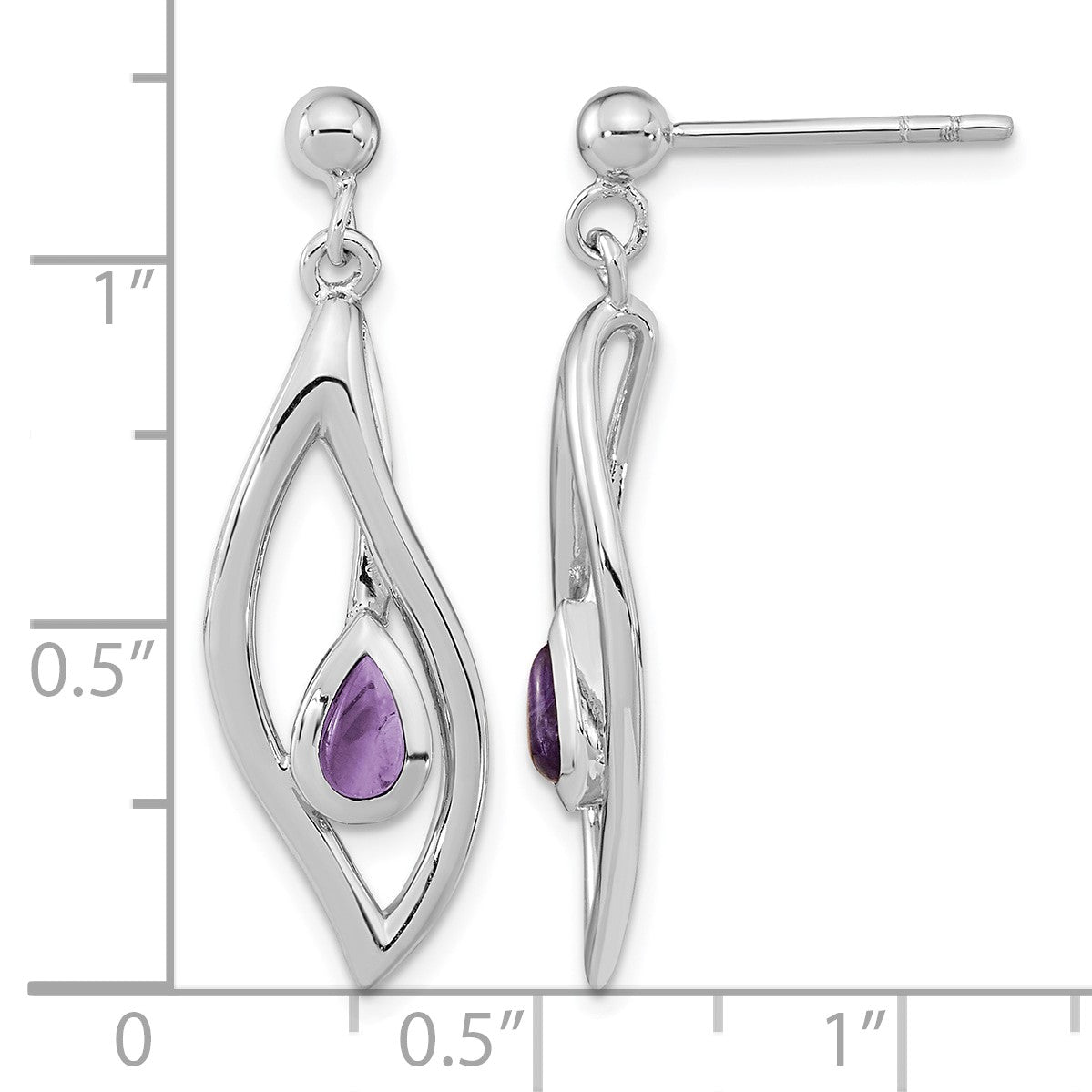 Sterling Silver Rh-plated Amethyst Dangle Post Earrings
