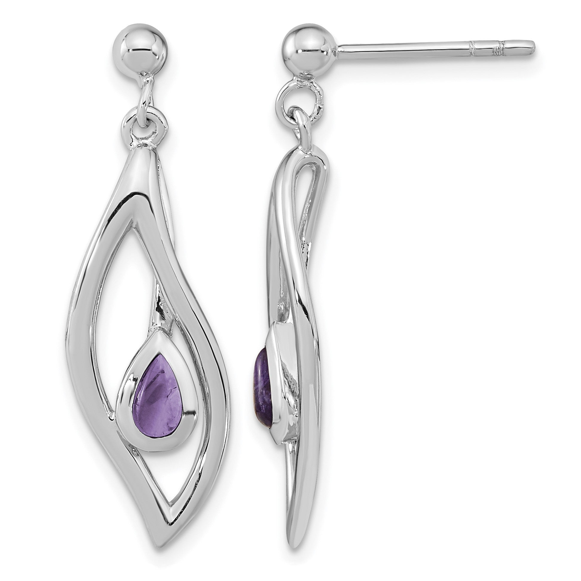 Sterling Silver Rh-plated Amethyst Dangle Post Earrings