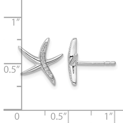 Sterling Silver Rhodium-plated CZ Starfish Post Earrings