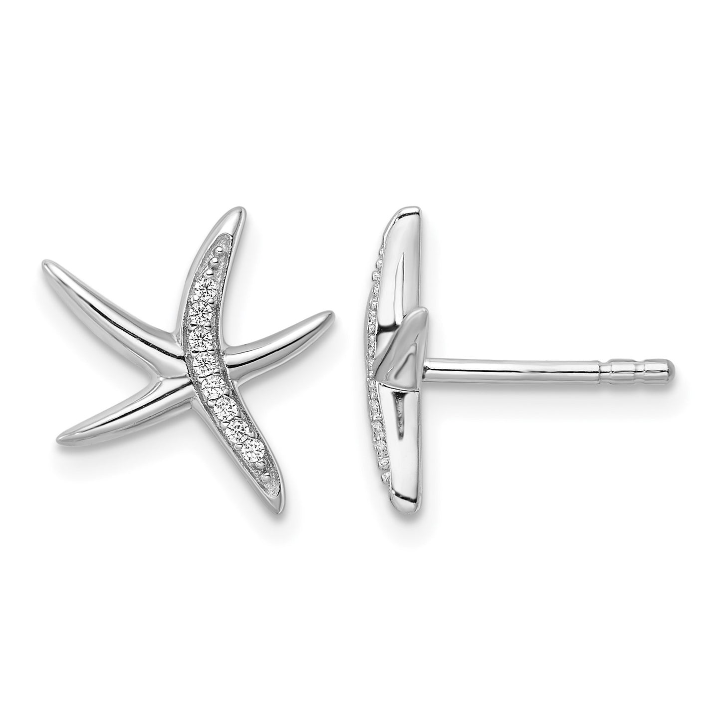 Sterling Silver Rhodium-plated CZ Starfish Post Earrings