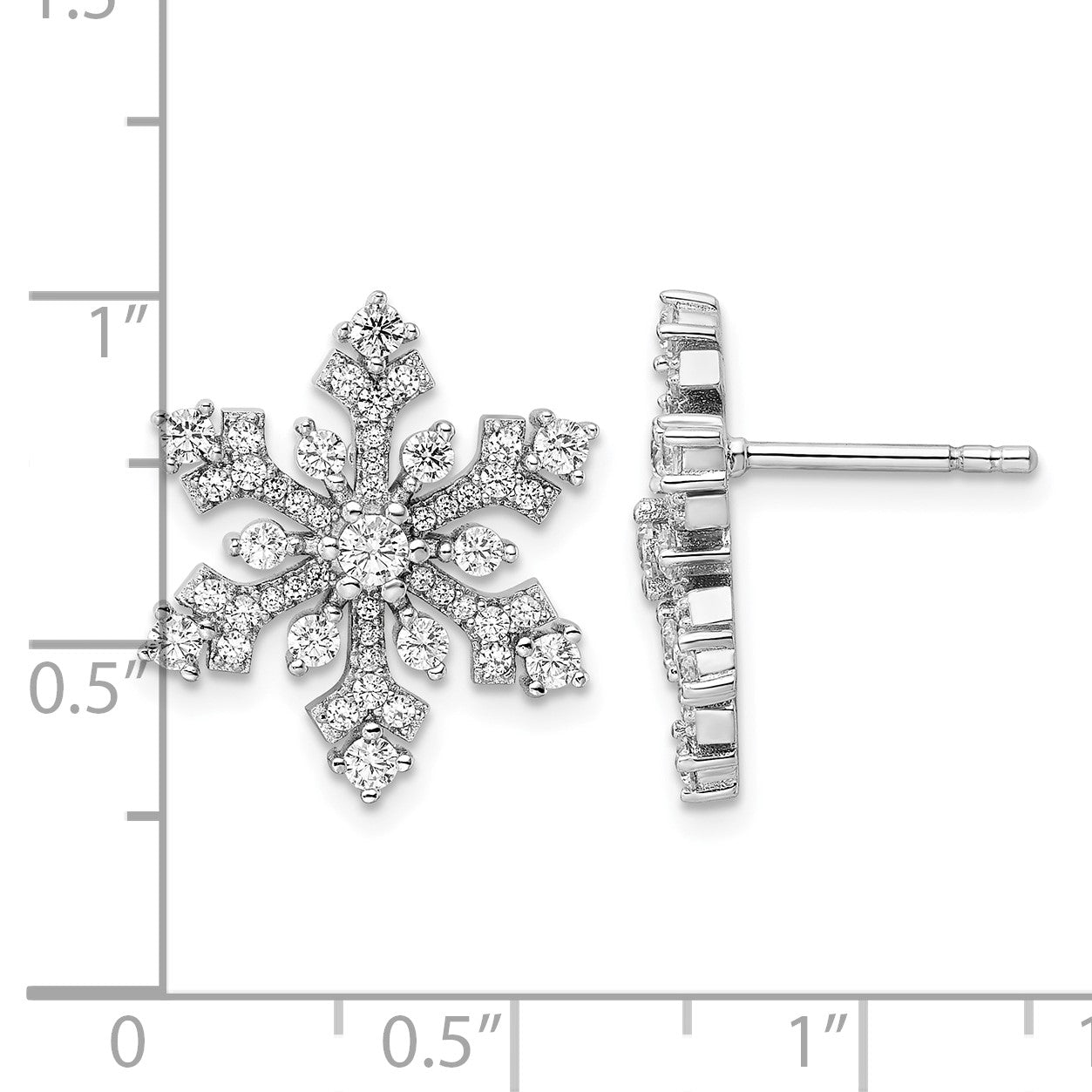 Sterling Silver Rhodium-plated CZ Snowflake Post Earrings