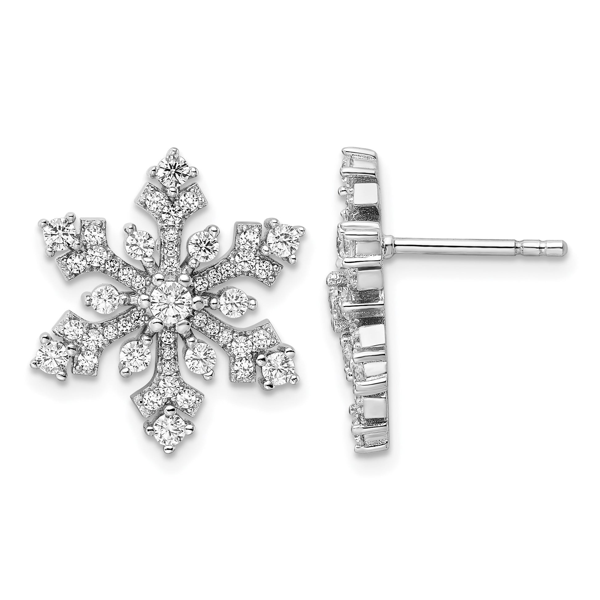 Sterling Silver Rhodium-plated CZ Snowflake Post Earrings