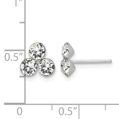 Sterling Silver RH-plated Crystal 3-stone Post Earrings