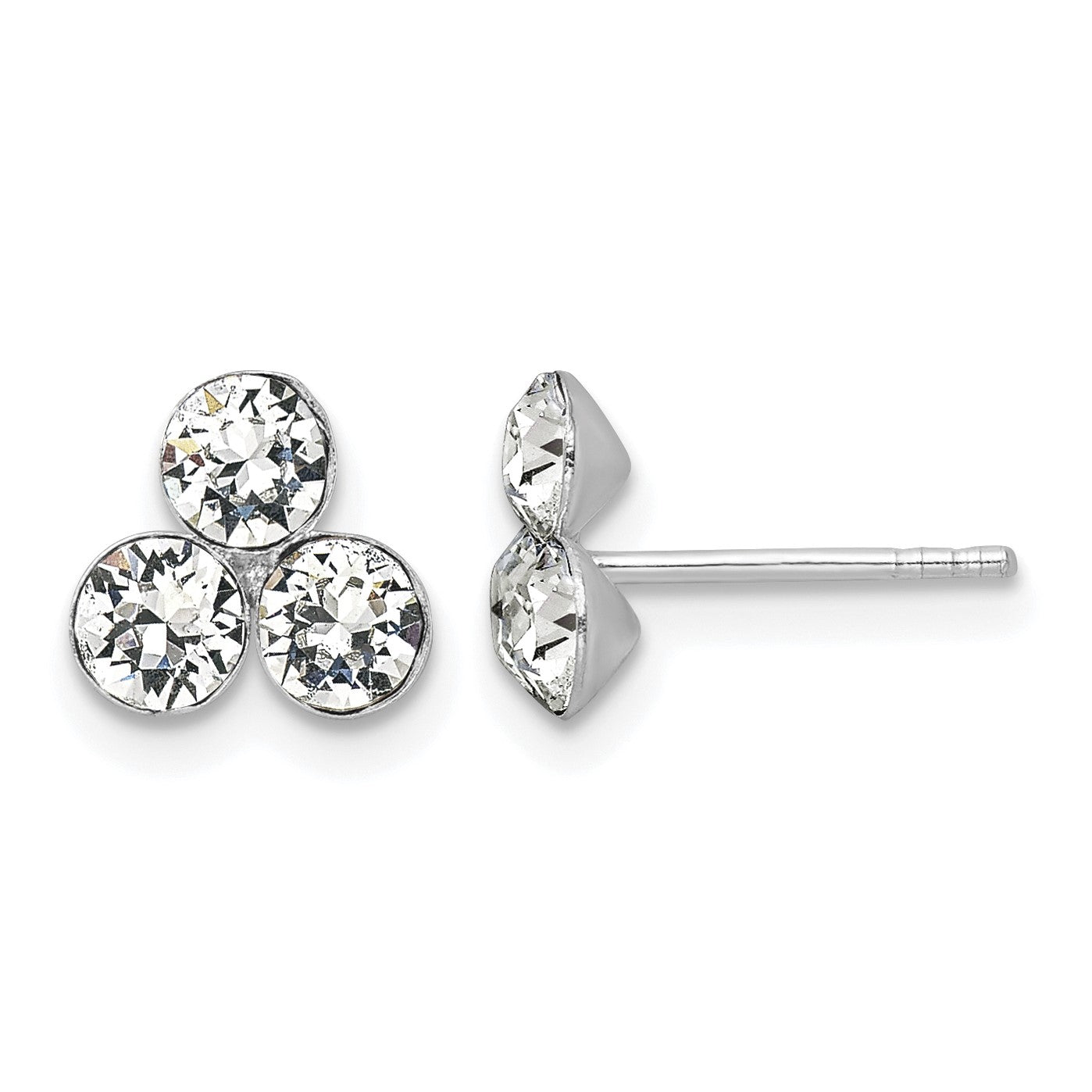 Sterling Silver RH-plated Crystal 3-stone Post Earrings