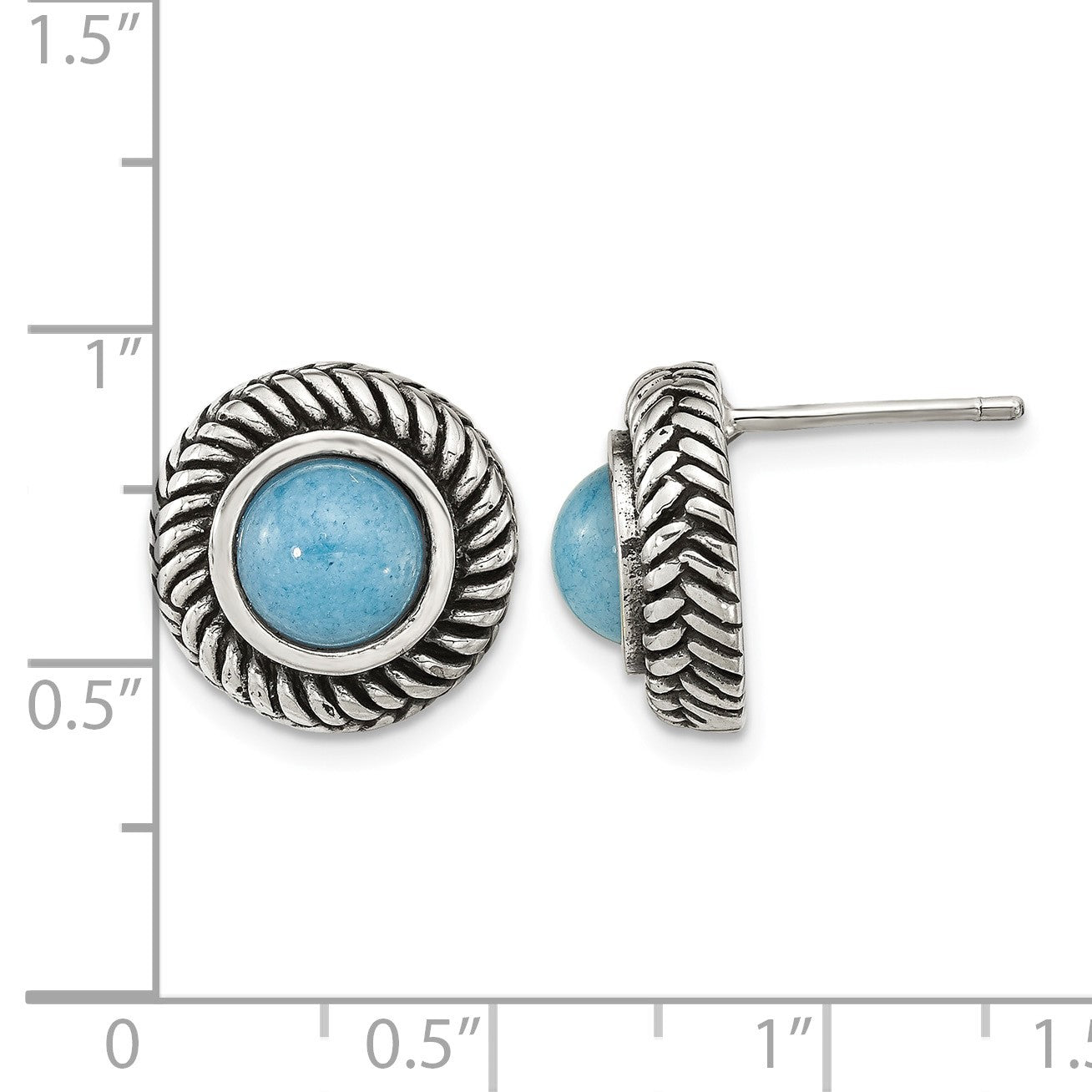 Sterling Silver Polished & Antiqued Imitation Turquoise Circle Post Earring