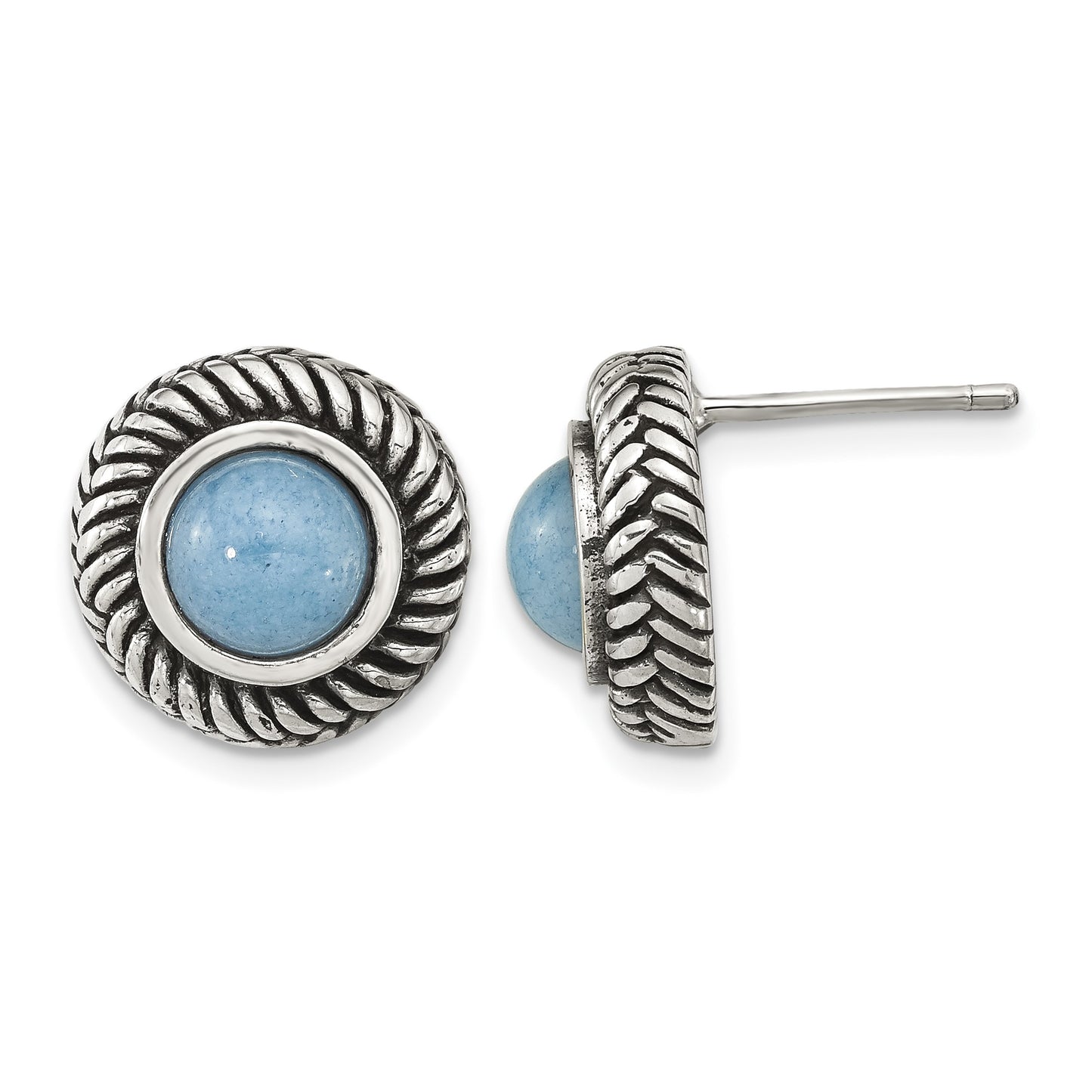 Sterling Silver Polished & Antiqued Imitation Turquoise Circle Post Earring
