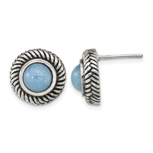 Sterling Silver Polished & Antiqued Imitation Turquoise Circle Post Earring
