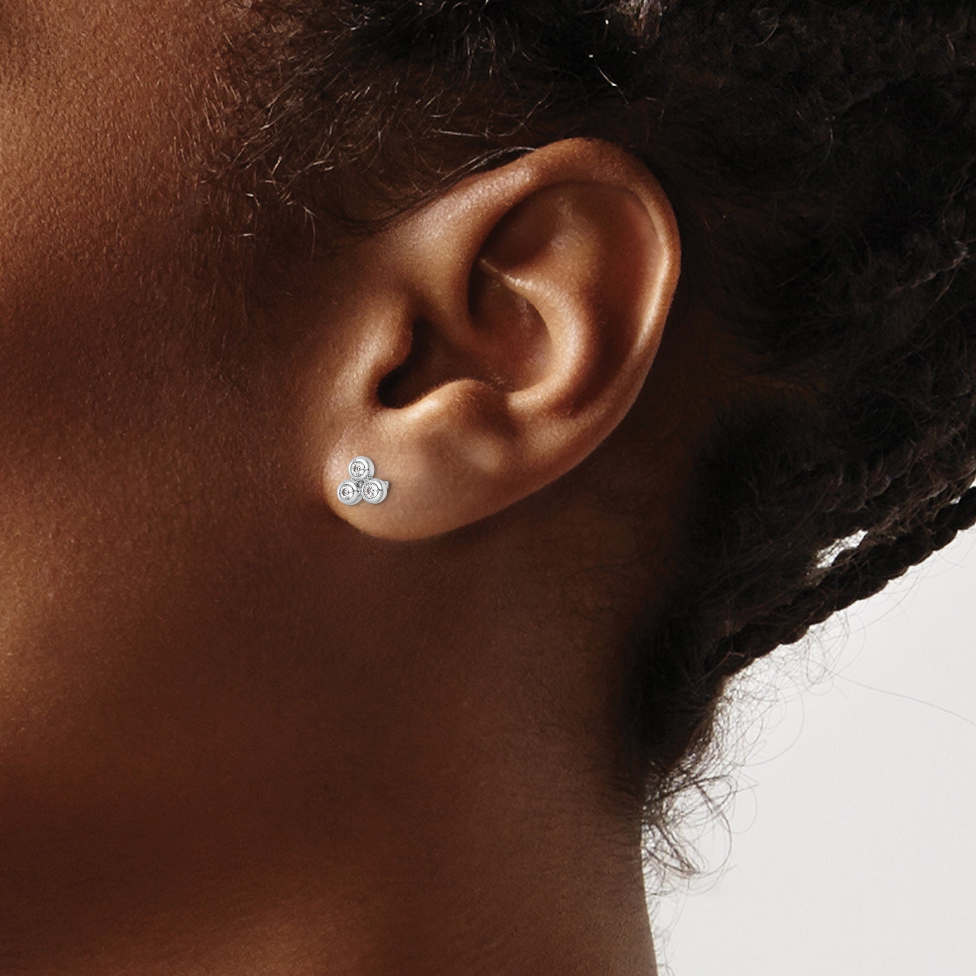 Sterling Silver RH Polished CZ Post Earrings