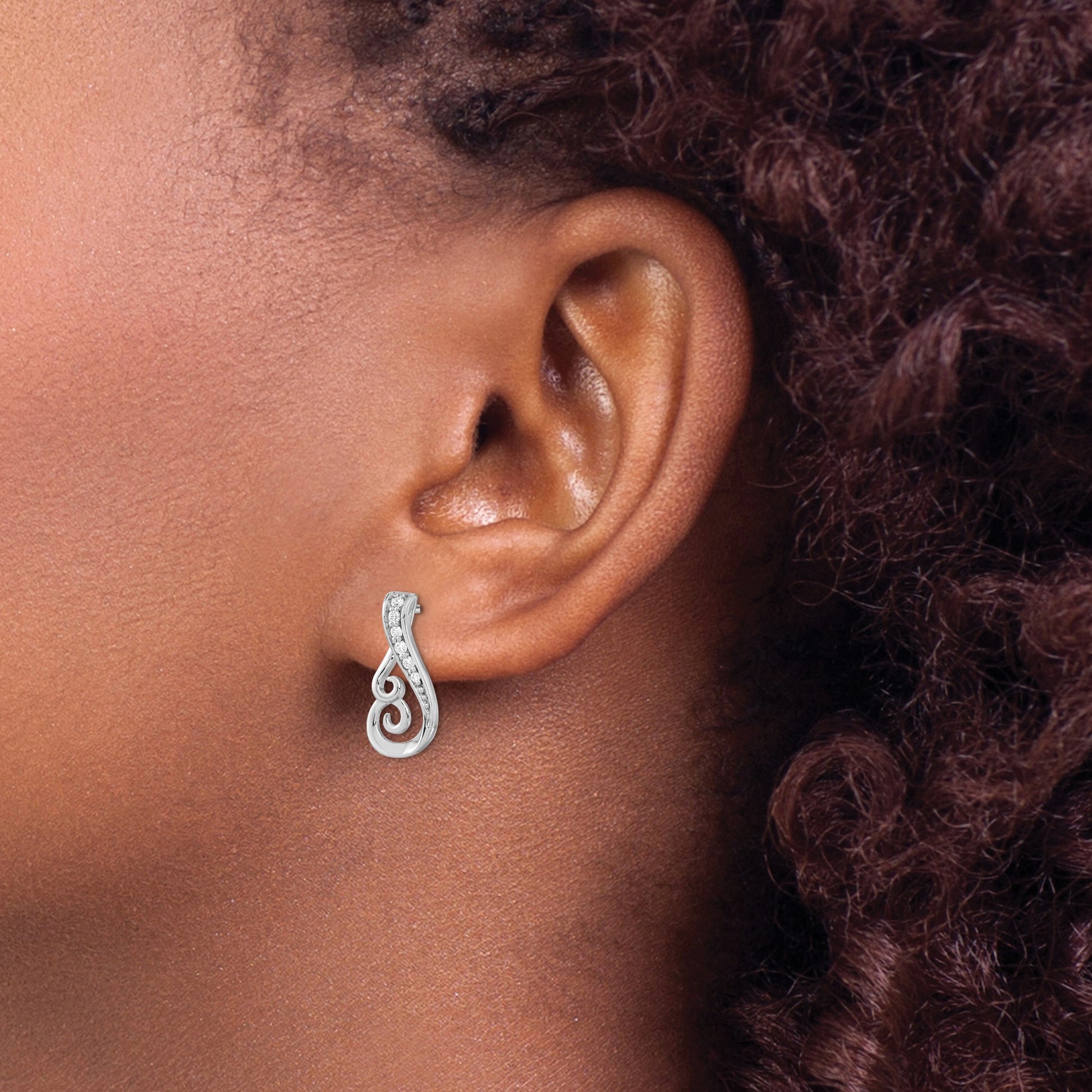 Sterling Silver Rh-plated Polished CZ Post Earrings
