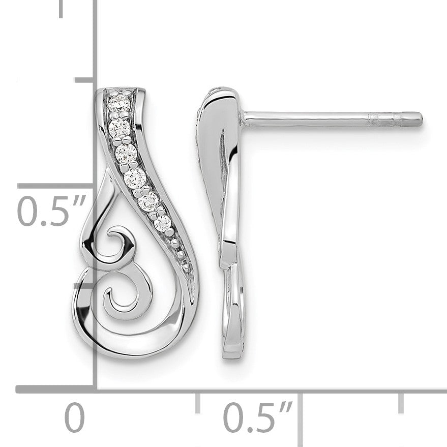 Sterling Silver Rh-plated Polished CZ Post Earrings