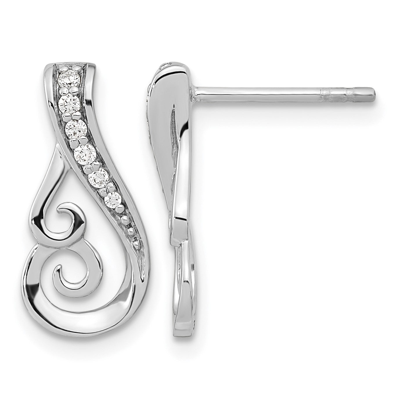 Sterling Silver Rh-plated Polished CZ Post Earrings