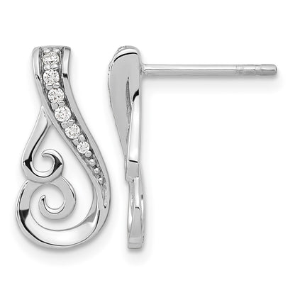 Sterling Silver Rh-plated Polished CZ Post Earrings