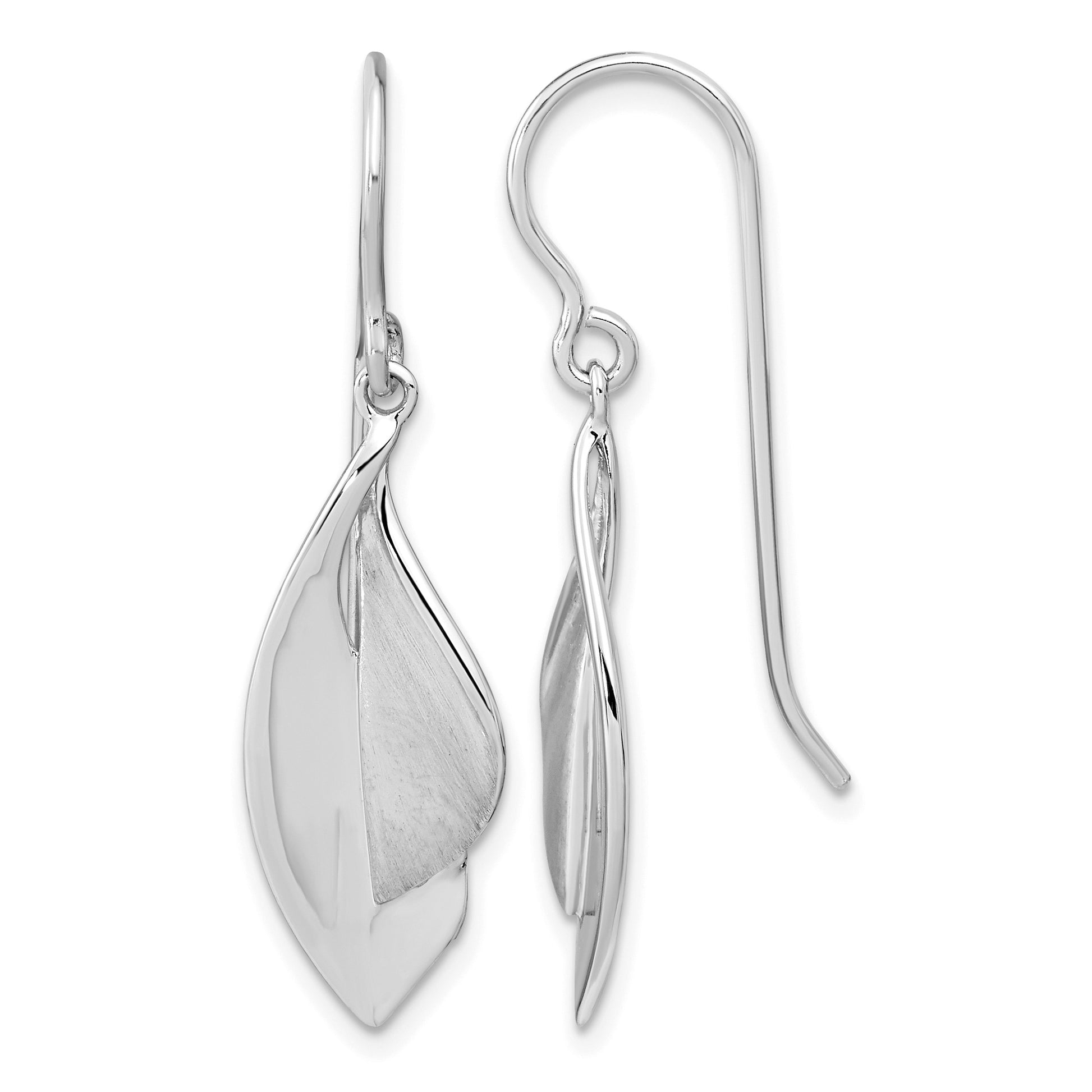 Sterling Silver RH plate Brushed and Polished Dangle Shephard Hook Earrings