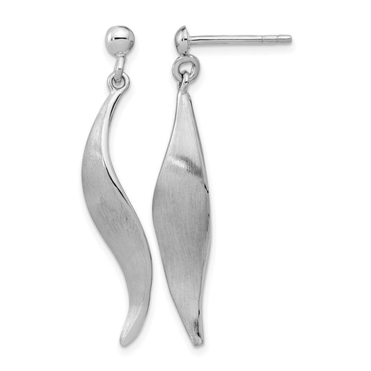 Sterling Silver RH-plated Brushed Dangle Post Earrings