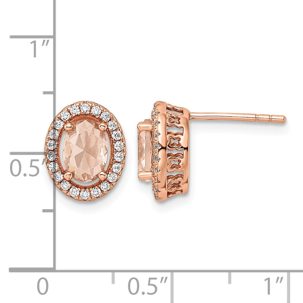 Sterling Silver Rose-tone Polished Pink & White CZ Oval Post Earrings