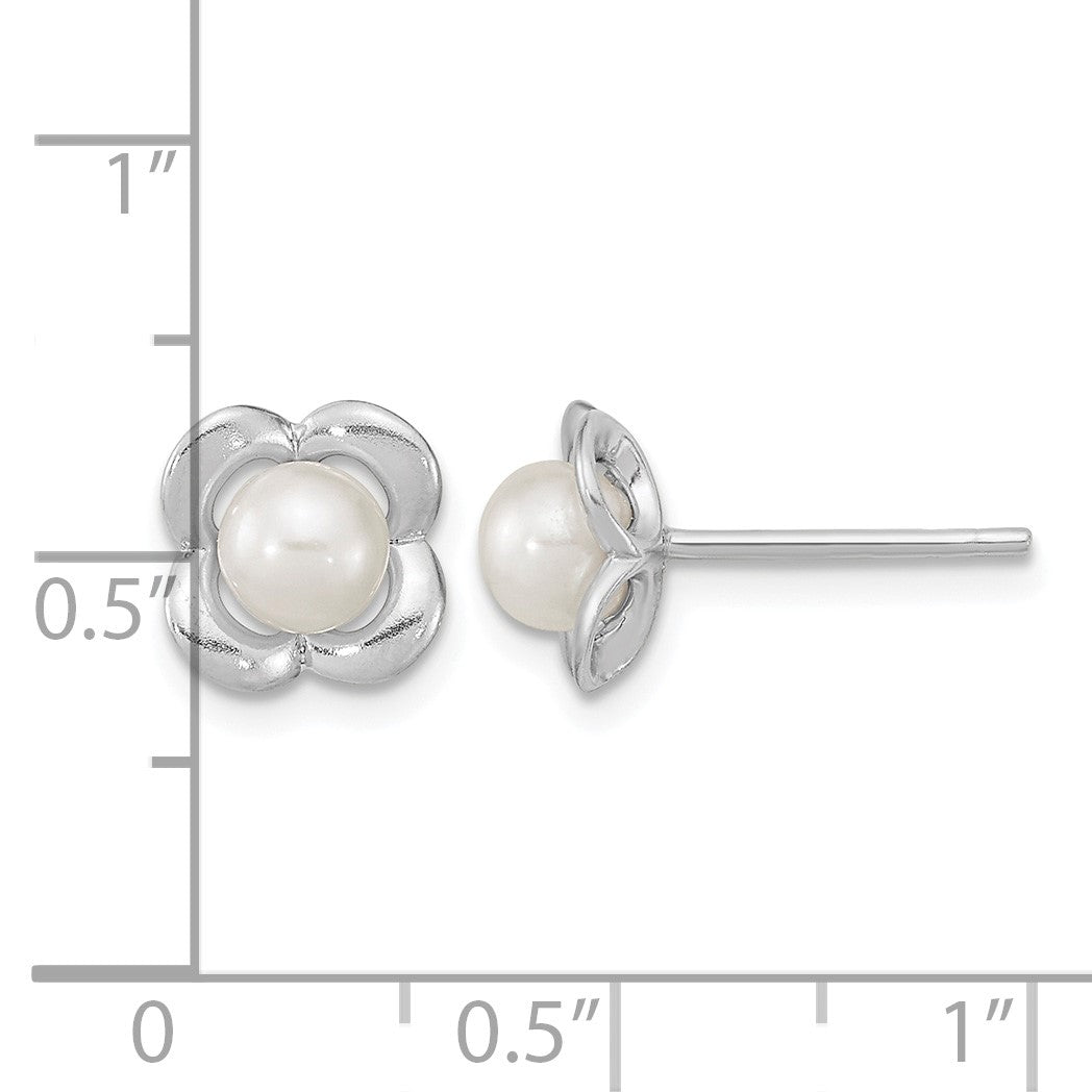 Sterling Silver RH-plated Polished FWC Pearl Flower Post Earrings