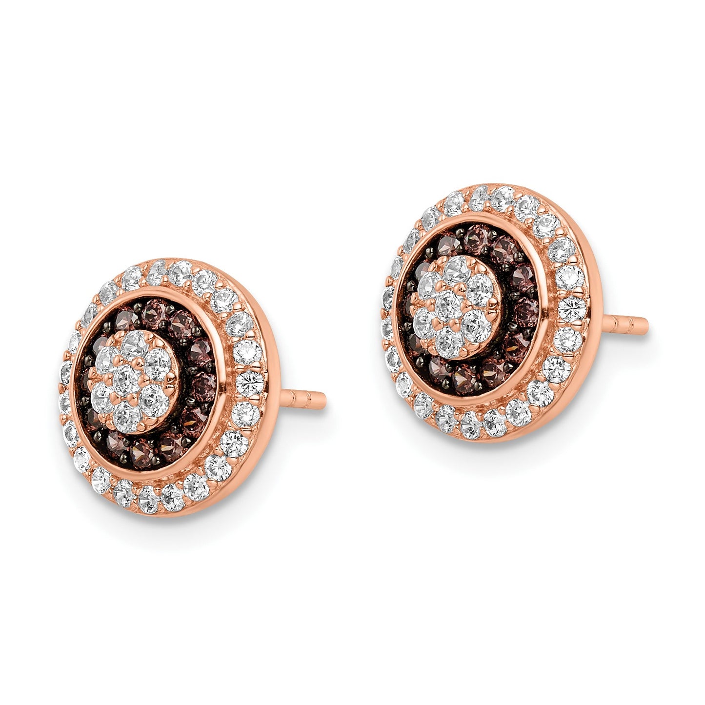 Sterling Silver Rose-tone Black Rhodium-plated CZ Fancy Post Earrings