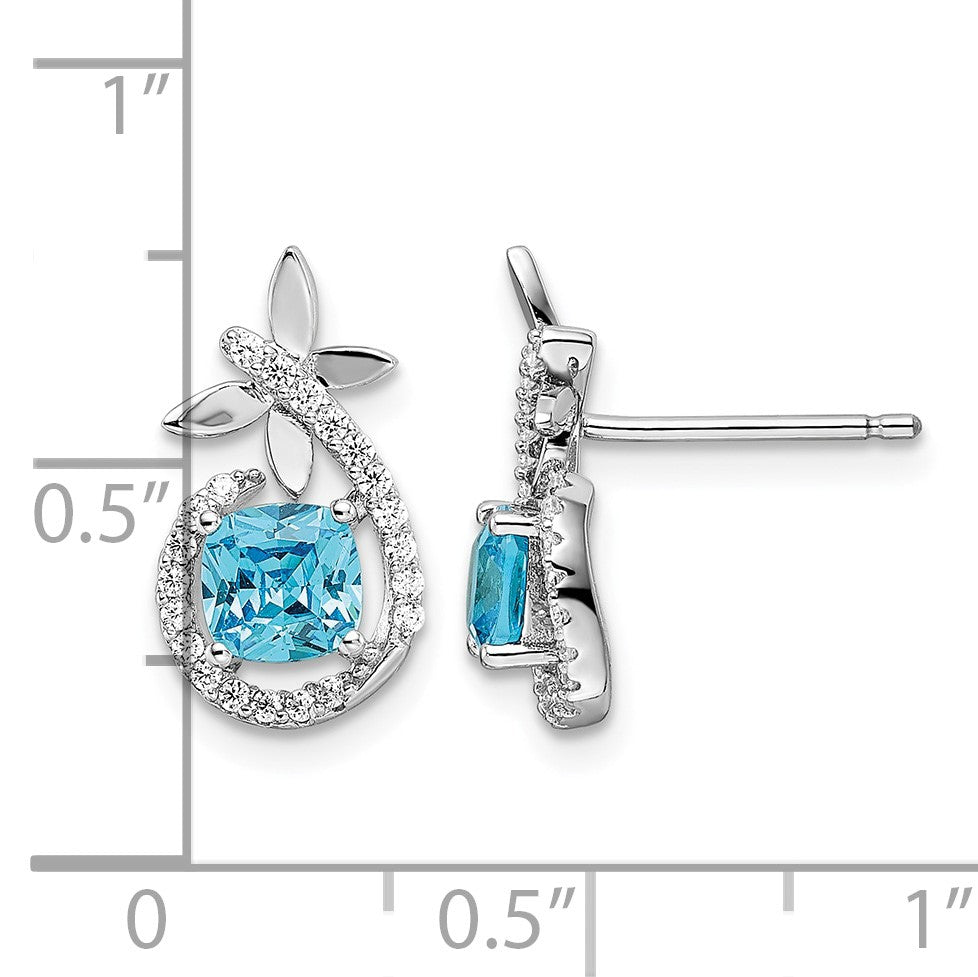 Sterling Silver Rhodium plated Blue & White CZ  Butterfly Post Earrings
