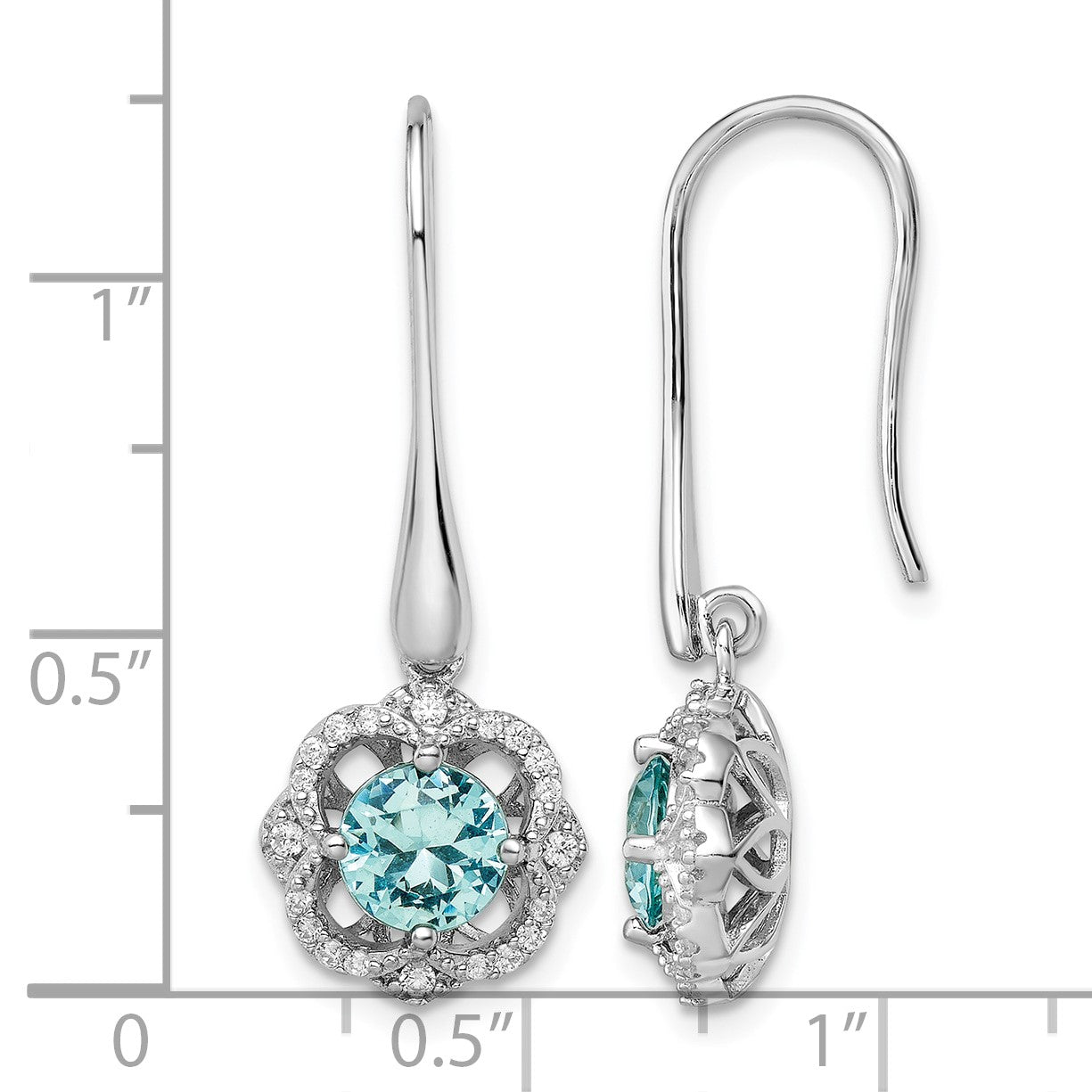 Sterling Silver Rhodium plated Aqua & White CZ Dangle Earrings