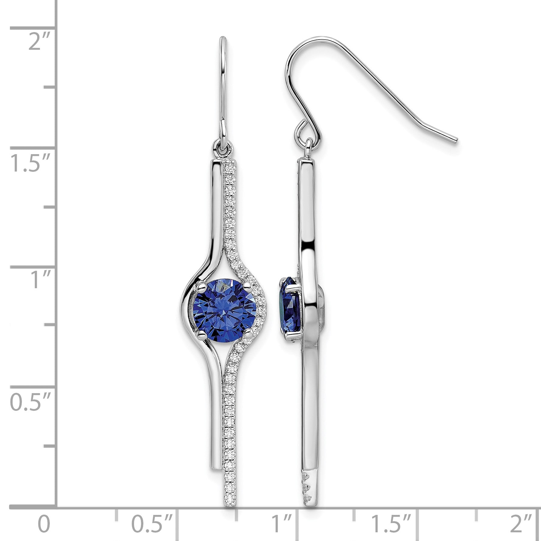 Sterling Silver Rhodium-plated Blue and Clear CZ Dangle Earrings
