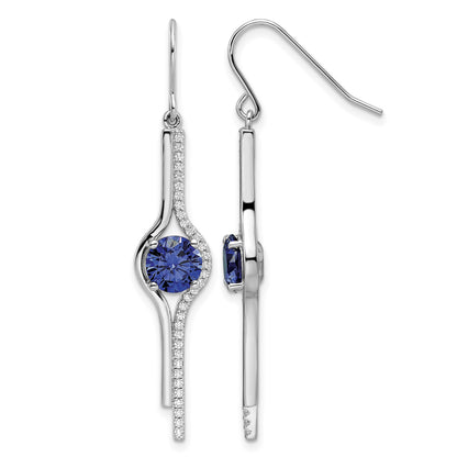 Sterling Silver Rhodium-plated Blue and Clear CZ Dangle Earrings