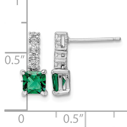 Sterling Silver Polished Rhodium-plated Green/Clear CZ Post Dangle Earrings