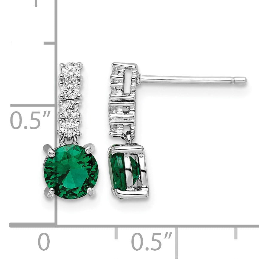 Sterling Silver Polished Rhodium-plated Green/Clear CZ Post Dangle Earrings