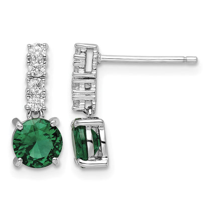 Sterling Silver Polished Rhodium-plated Green/Clear CZ Post Dangle Earrings