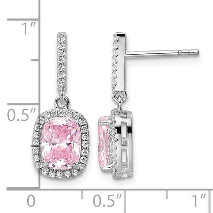 Sterling Silver Rhodium-plated Pink & White CZ Dangle Post Earrings
